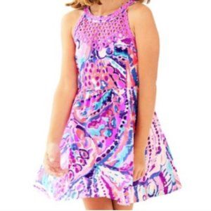Lilly Pulitzer Girls Kinley Dress Colony Coral Shell Out pattern size 14 NWOT